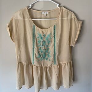 C Cream Blouse with Teal Embroidery